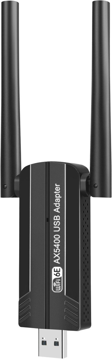 DrPhone AeroLink AX5400 WiFi 6E Tri-Band 5400Mbps USB 3.0 Adapter – Dual Antenne – Driver-Free – MU-MIMO – 2.4/5/6GHz - Zwart