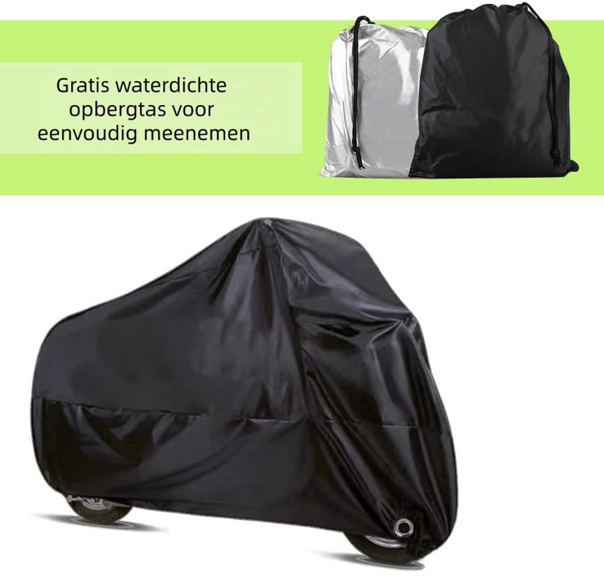 1 stuk - Motorhoes - Volledige dekking, regen- en zonbescherming, beschermhoes voor alle seizoenen - Geschikt voor de meeste motorfietsen en scooters - Maat M (200*90*100cm) - Zwart – foto 2