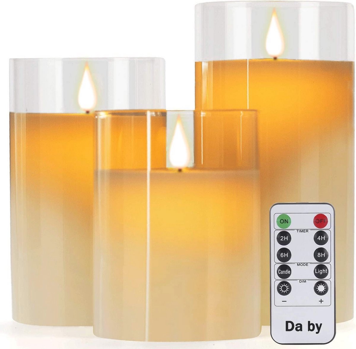 Vlamloze Kaarsen met Glazen Effect - Set van 3 met Realistische Dansende LED-Vlammen en Afstandsbediening