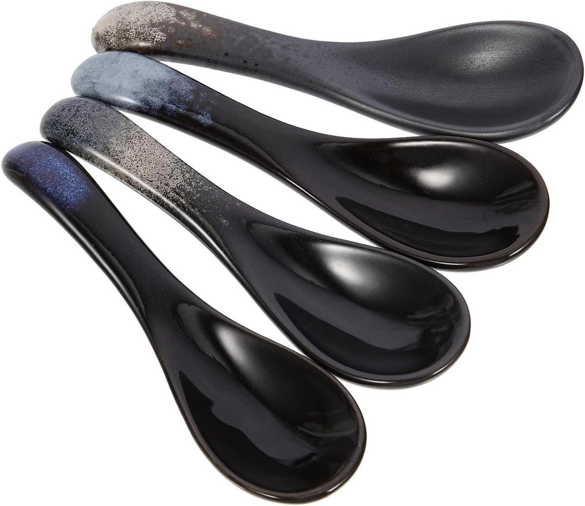 E-Ambar - Set van 4 Japanse soeplepels met Aziatisch design en keramisch materiaal