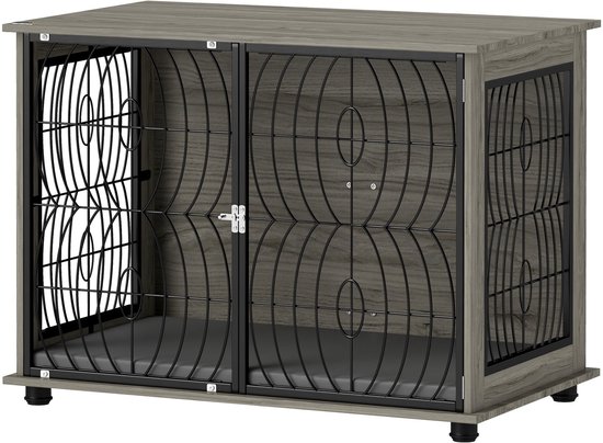 Cage pour chien - Niche - Bench - Chenil - Groot taille - Bois et métal - Coussin lavable inclus - Sûre et aérée