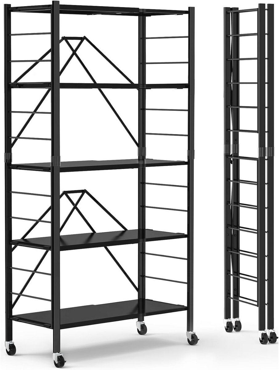 Opvouwbare 5 Tier Opslagschalen met Wielen - Uitbreidbare Vouwschaal voor Keuken, Garage en Pantry