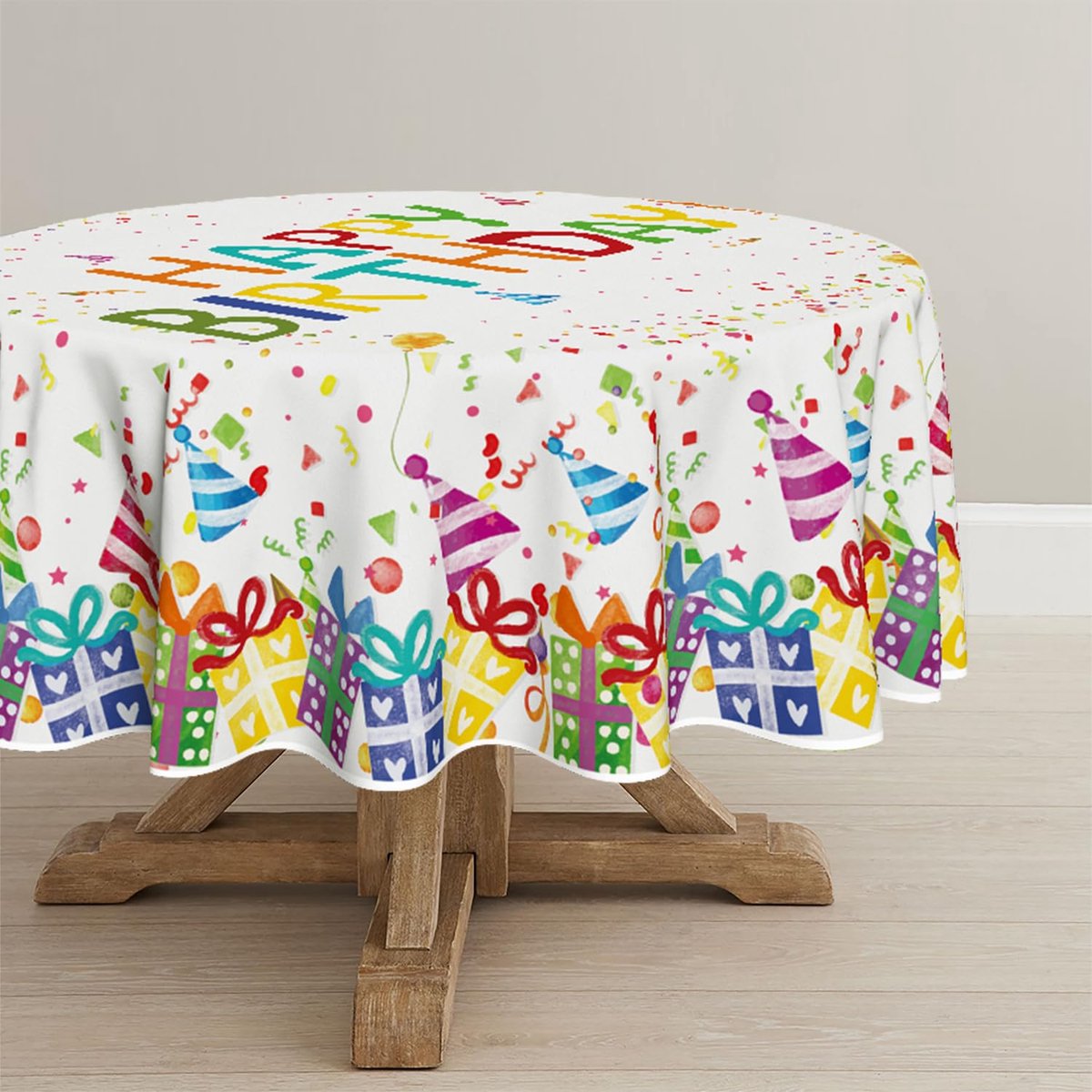 Verjaardagscadeau, verjaardagshoed, verjaardag, tafelkleed, rond, 120 cm, seizoensvlekbescherming, tafellinnen, keuken, decoratie, feestdecoratie