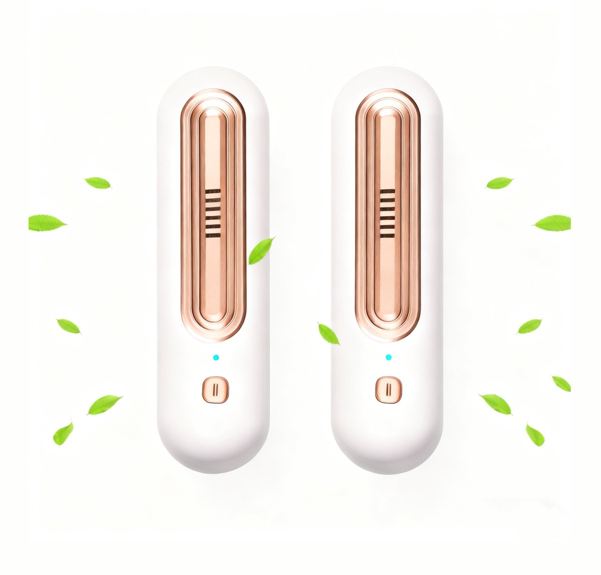 Luchtreiniger - Air purifier - 2 gouden mini-luchtreinigers - 14.5*4.3 cm -Stille werking - 2 werkmodi - sterilisatie en deodorisatie - Geschikt voor koelkasten, keukens, kasten, kamers, huisdieren en auto's