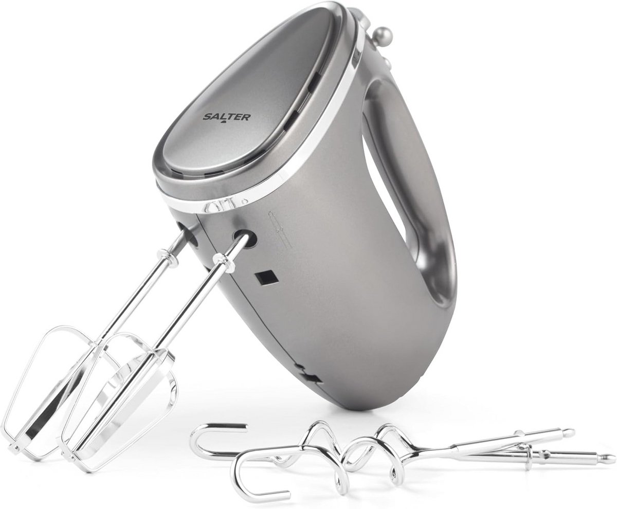 Elektrische Handmixer met Kloppers en Deeghaken - 5 Snelheden & Turbofunctie - Voor het Mixen, Kloppen, en Mengen van Voedsel - Grijs