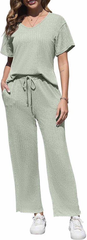 TANMESSO Dames Joggingpak – Tweedelig Met Halve Rits – Zomer Loungeset – Losvallend En Comfortabel – Maat S-XXL
