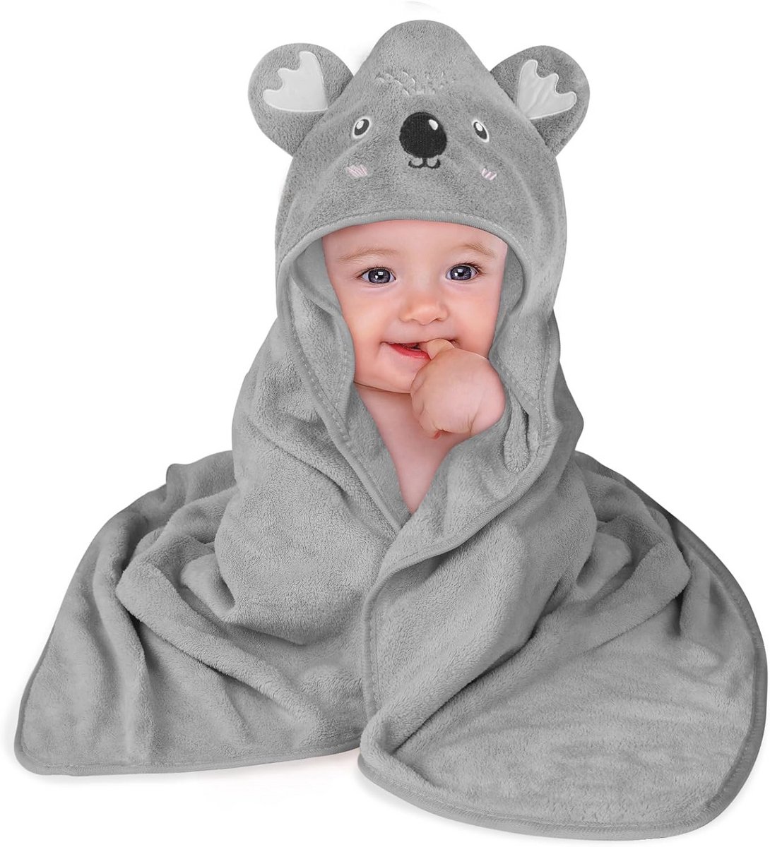 Babybadcape met capuchon - Super absorberende badjas voor baby's 0-3 jaar - Koraalpluche (80 x 80 cm)