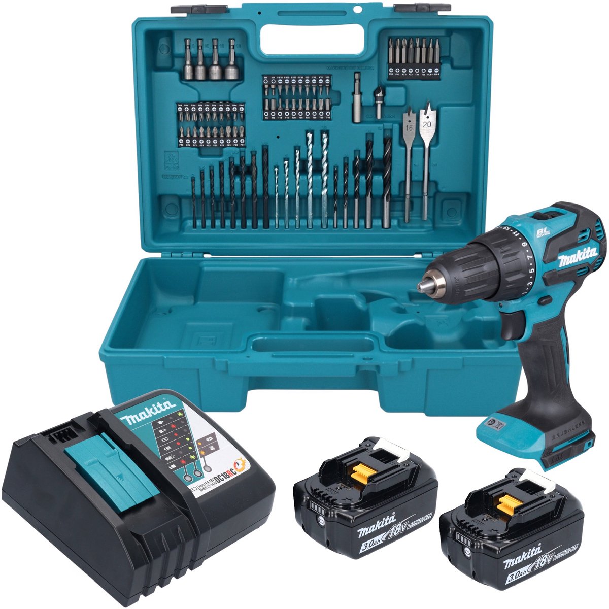 Makita DHP490RFX3 18 Volt accu LXT klopboormachine met 74 delige bitset in koffer en 2x 3.0Ah li-ion accus en lader – foto 2