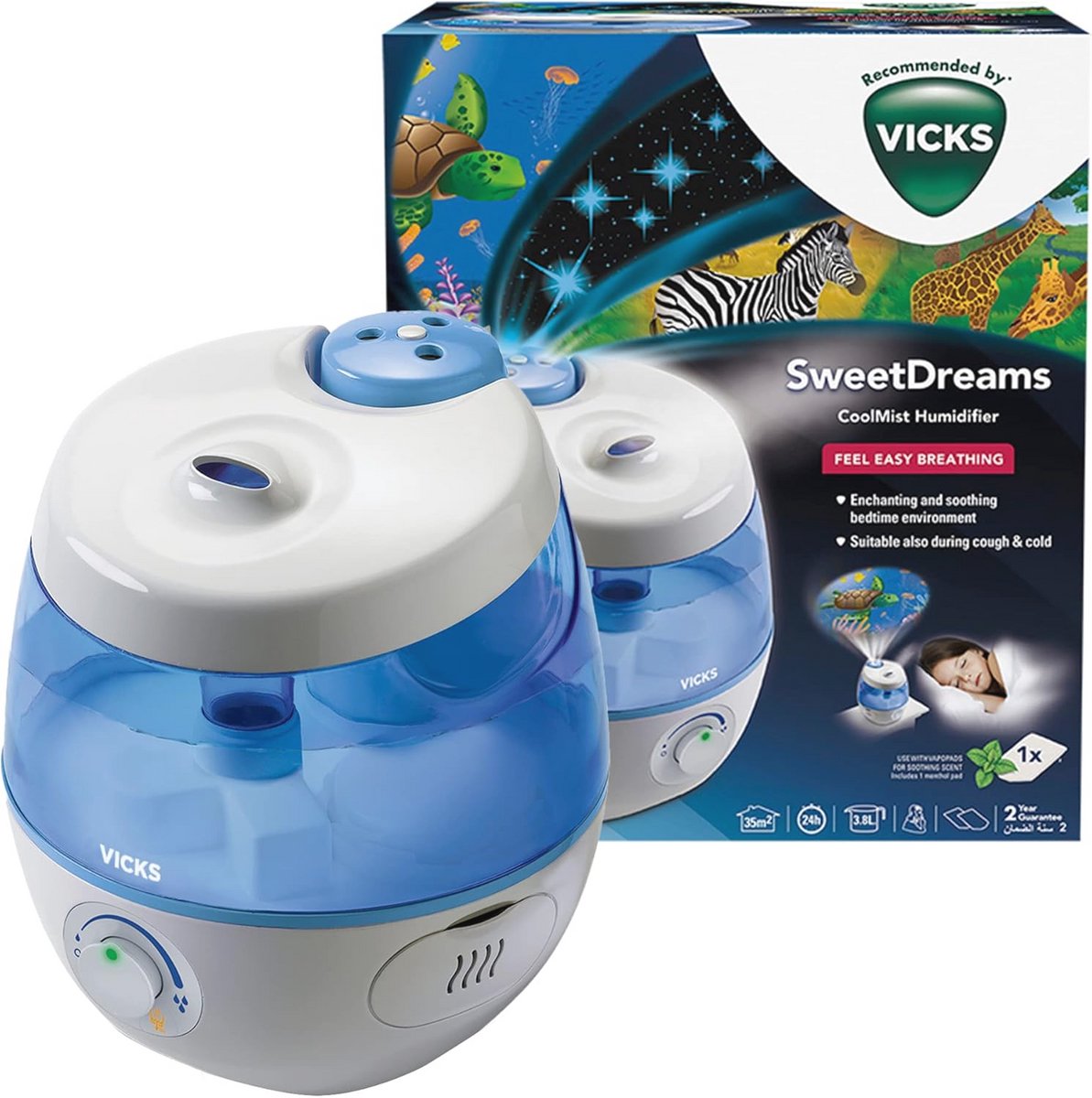 Koele Mist Bevochtiger met Beeldprojector voor Kinderen - 2-in-1 Slaapoplossing - Stille Ultrasone Technologie