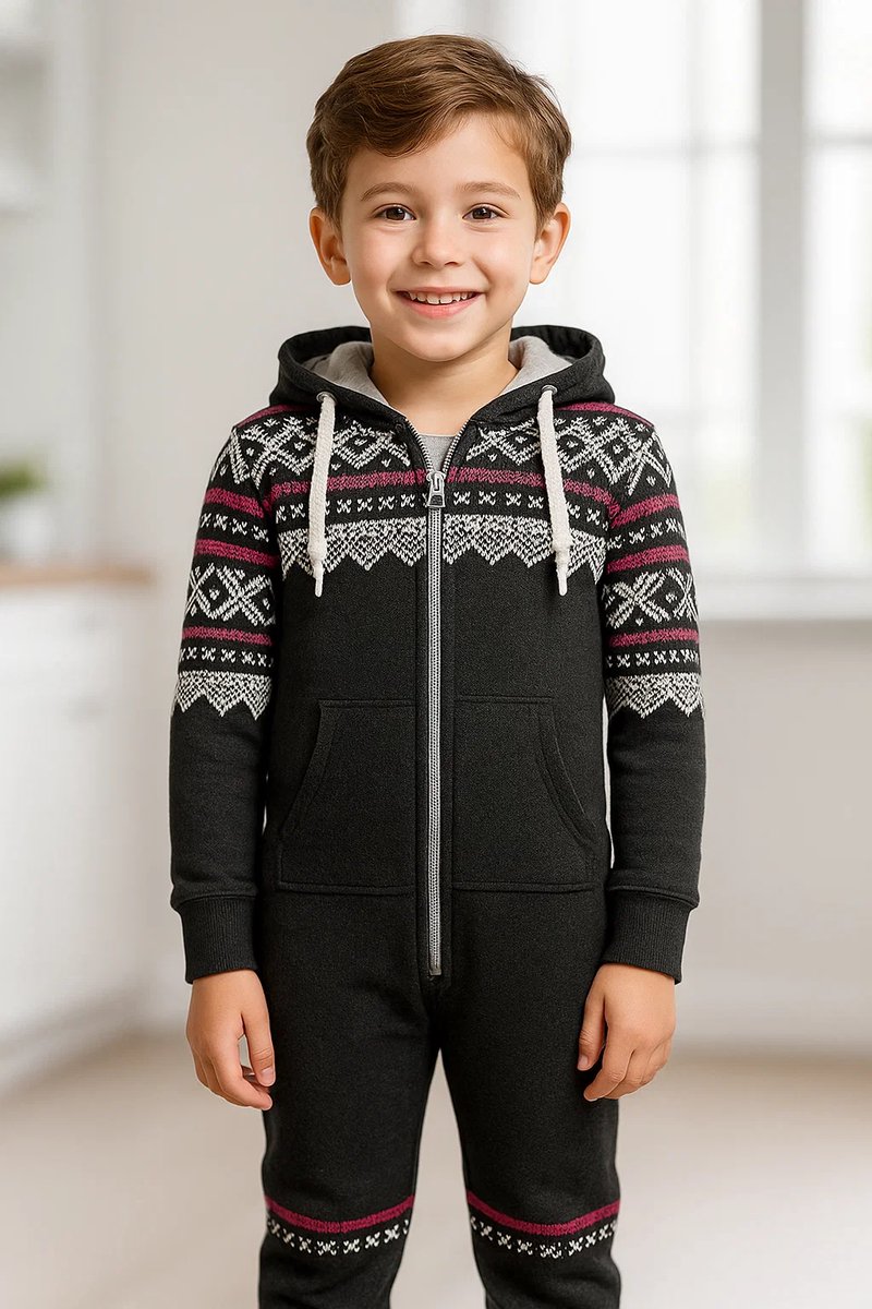 JC Blue - Aztec Zwarte Onesie kinderen - Onesie Jongens - Onesie Meisjes - Maat 140