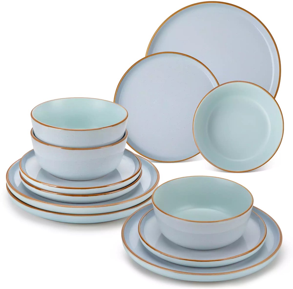 Luxe Serviesset – 12 delig – 4 persoons – Steengoed - Bordenset – Dinner platen – Dessertborden - Kommen - Blauw