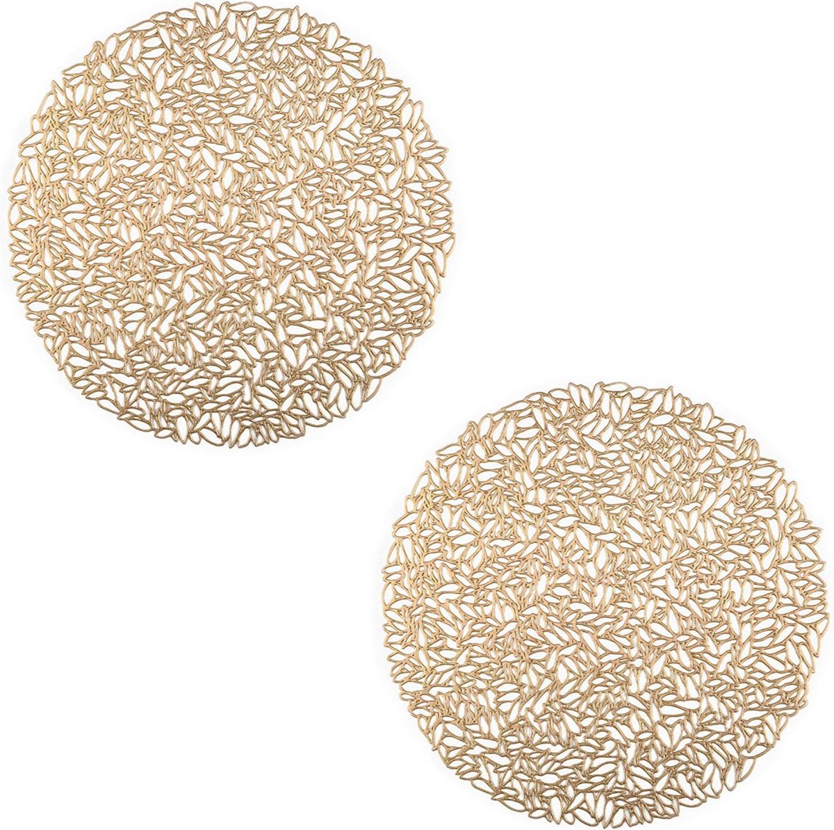 Ronde roségouden placemats van PVC - 2 stuks voor tafeldecoratie