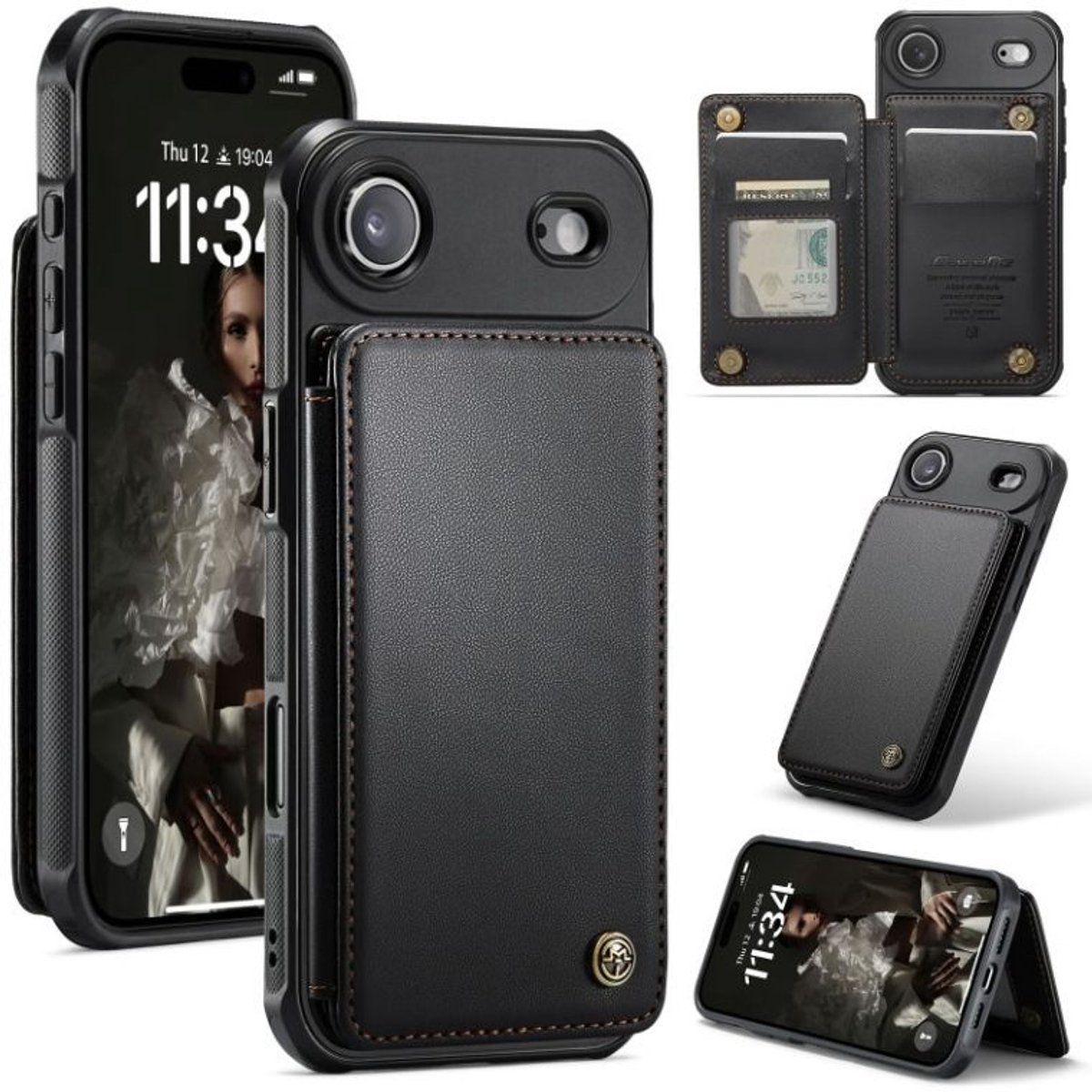 Luxe Portemonnee Backcover met Anti-RFID kaarthouders voor iPhone Air _ Zwart