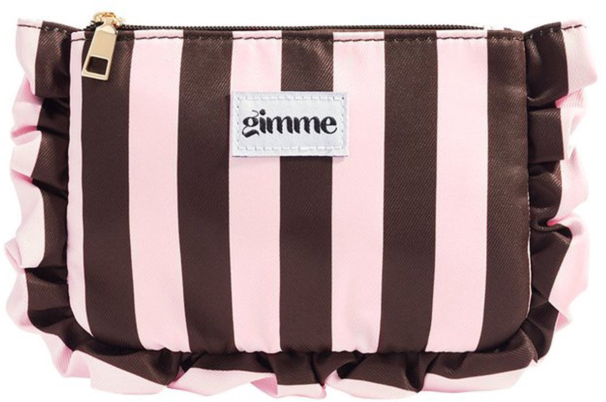 Make-up Tas | bruin - roze strepen | roezels | Yehwang