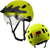 GOOFF® PILOT Casque speed pedelec 4 en 1 avec visière amovible et casquette de pluie - visière transparente - casque de cyclomoteur léger - casque speed pedelec certifié NTA - taille L jaune fluo - pour femme et homme