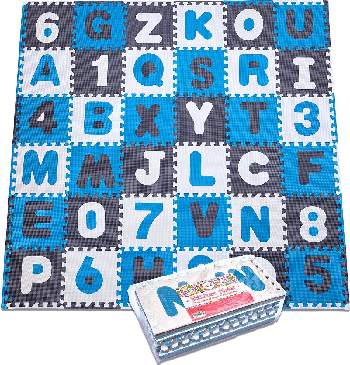 Puzzelmat XXL met 86 stukjes voor kinderen, antislip EVA - speelmat, aan elkaar te bevestigen inclusief randdelen 30 x 30 x 1 cm - kindertapijt, puzzel met cijfers en letters inclusief tas