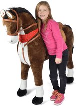 Pink Papaya Reuzen XXL Paard voor Kinderen - Herkules - 125cm Pluchen Paard - Bijna Levensgroot Speelgoed Paard om op te Rijden en Zitten - tot 100 kg Belastbaar - Maakt Geluiden - met Kleine Borstel