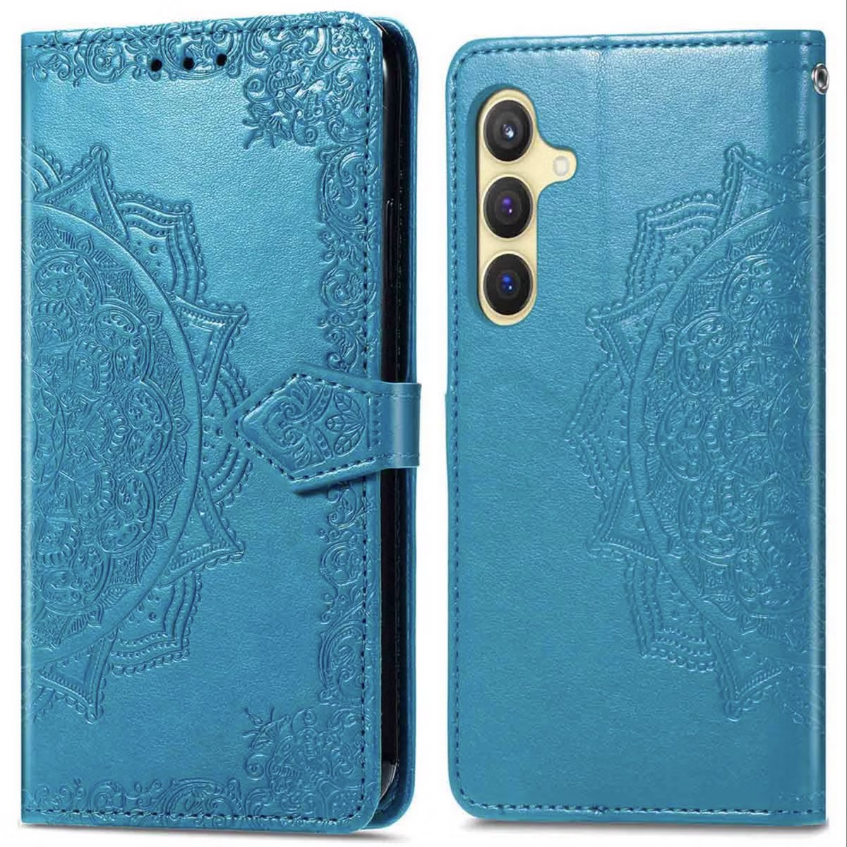 YPCd Bookcase geschikt voor Samsung Galaxy S24 Plus - Bloemen Design - Portemonnee / Wallet Hoesje - Blauw