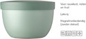 Pot à collation vert pâle de 350 ml avec couvercle vert foncé, étanche et résistant au micro-ondes (sans couvercle).