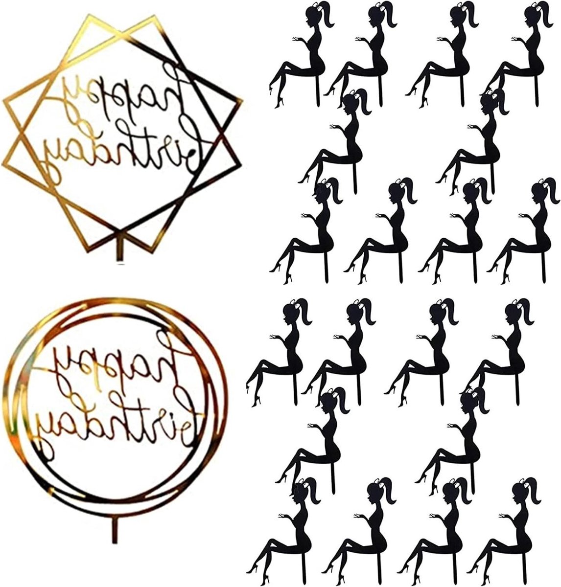Ronte - Cupcake topper set voor dames - bruiloft en verjaardag decoratie met hoge hak silhouet - 22 stuks