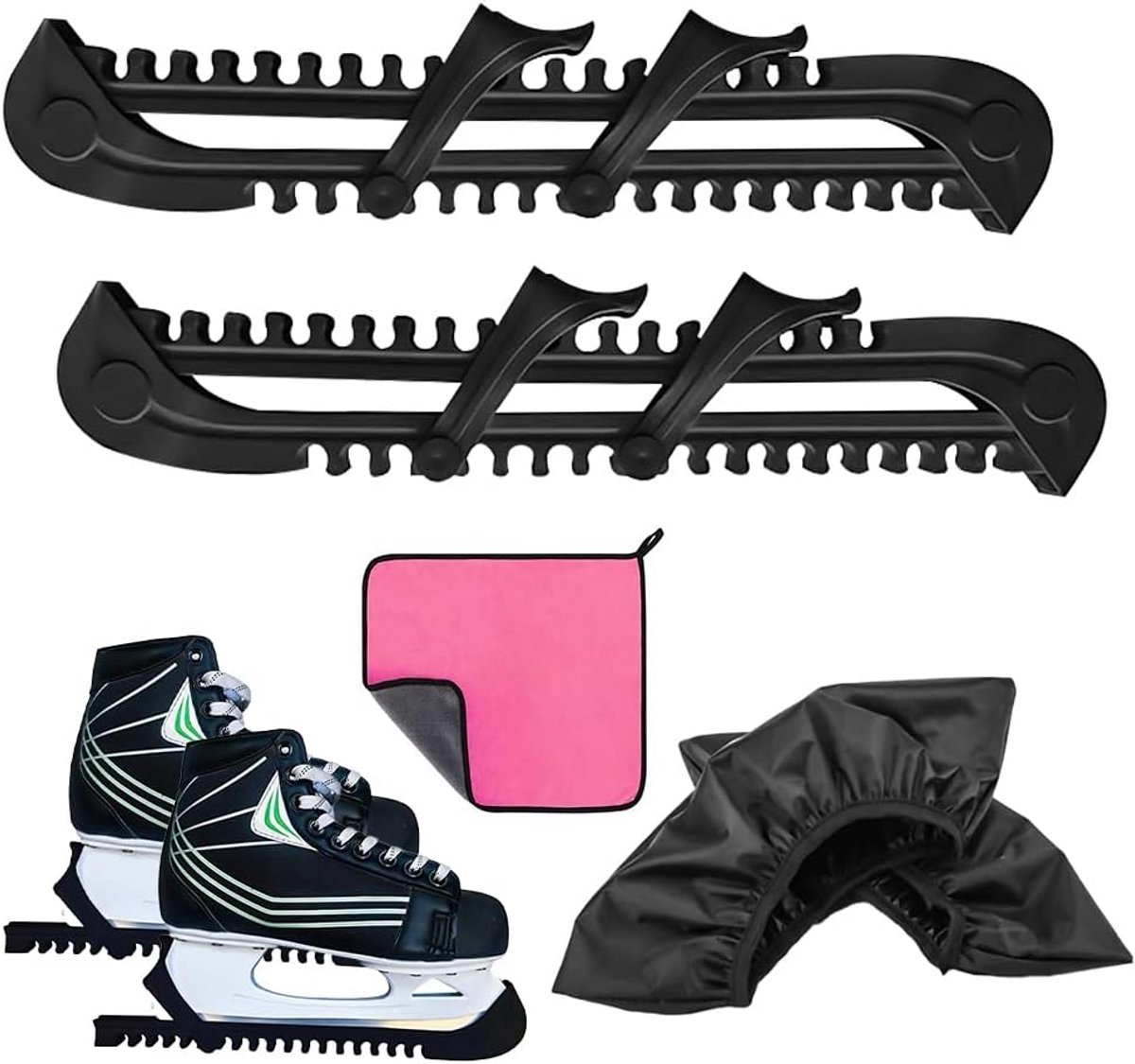 Schaatsbeschermers met elastische hoezen – Set van 3 verstelbare beschermers voor kunstschaatsen