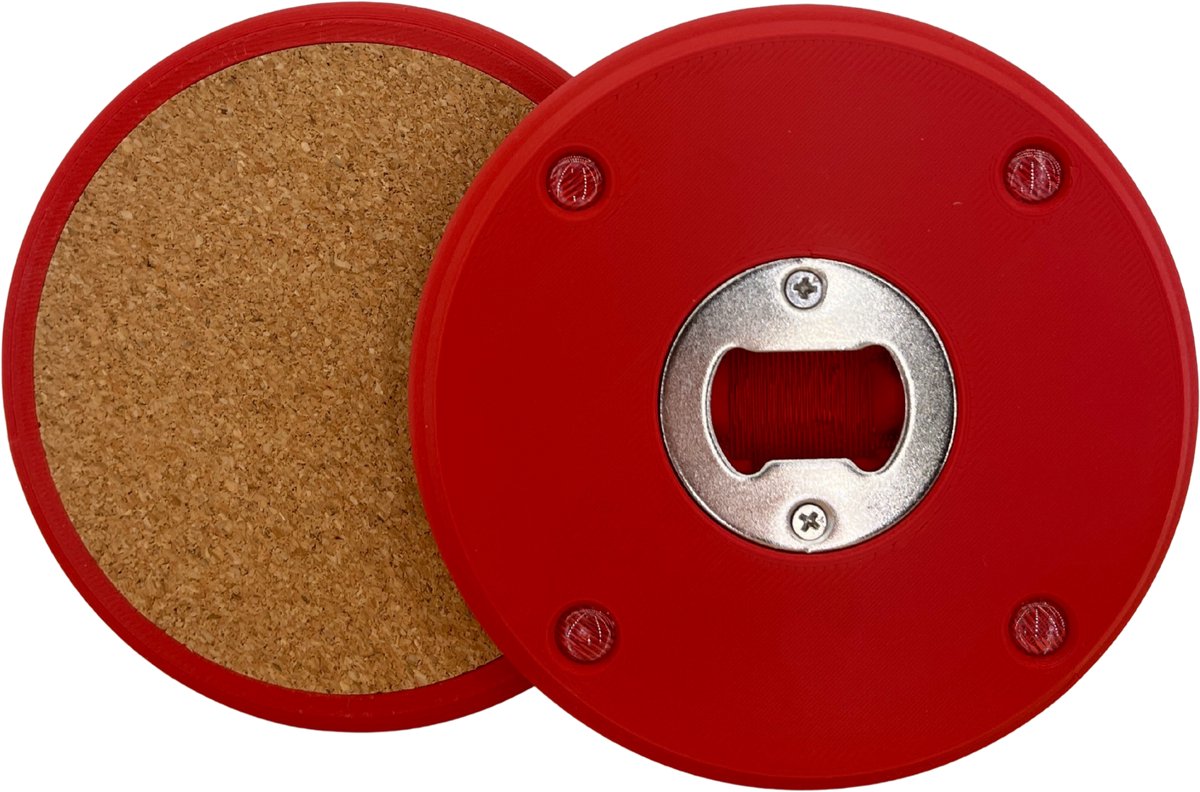 Openzetter - Donkerrood - Flesopener en Onderzetter - set van 6