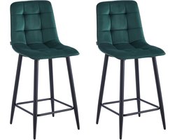 Colenis® - Luciano Barstoel - Set Van 2 - Groen - Fluweel - Velvet - Design