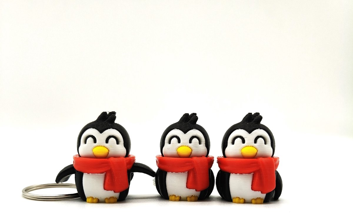 Schattige Pinguïn Sleutelhanger – 3D Print Zwart Wit Rood – Kawaii Dieren Accessoire Cadeau