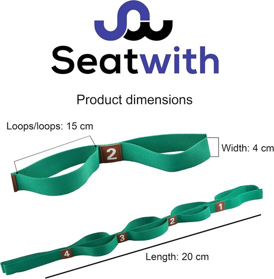 Yogariem met 10 lussen - 200 cm - Stretching riem voor yoga, pilates en fysiotherapie - Katoen-polyester - Met draagtas en trainingshandleiding — afbeelding 4