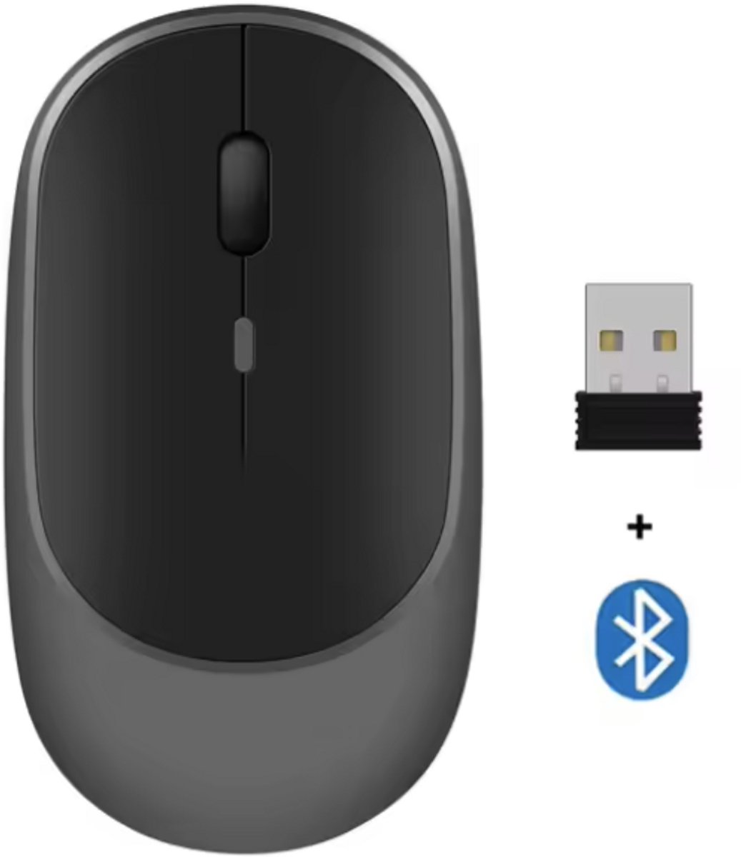 Gadgetplace Draadloze muis voor Laptop en Computer - Ergonomisch - Stille klik - USB C adapter - Zwart
