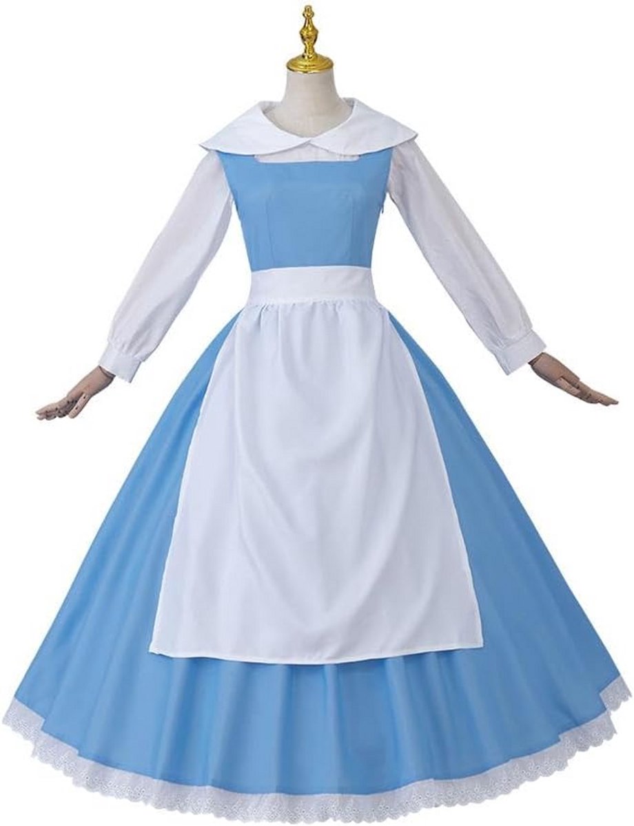 Dames Jurk Blauw Geel Cosplay Kostuum Prinses Stijl Vrouwen Jurk met Hoogte Buste Taille Heup Maat