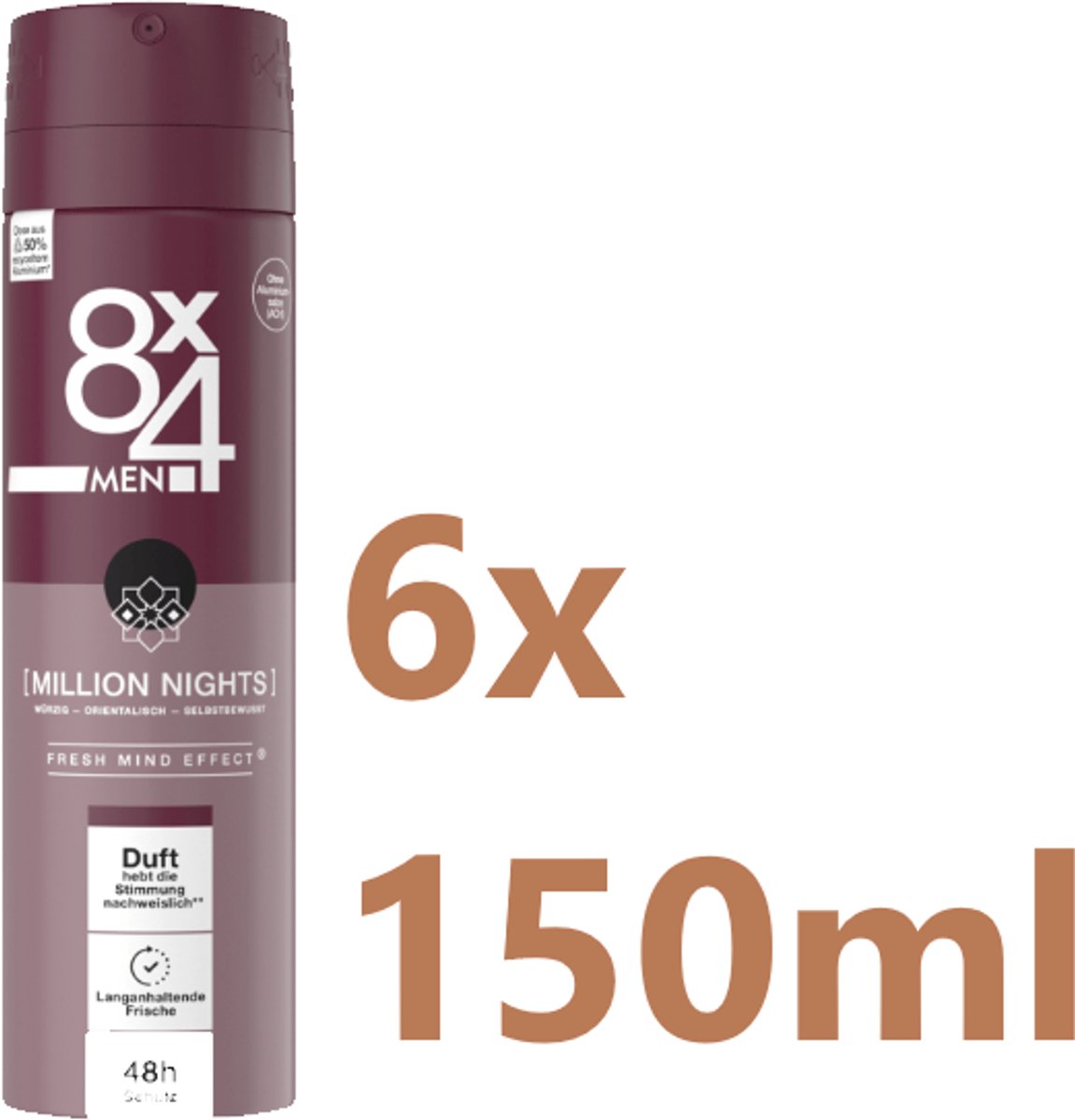 8x4 Deospray - Men - No.18 - Millions Nights - 6x 150ml