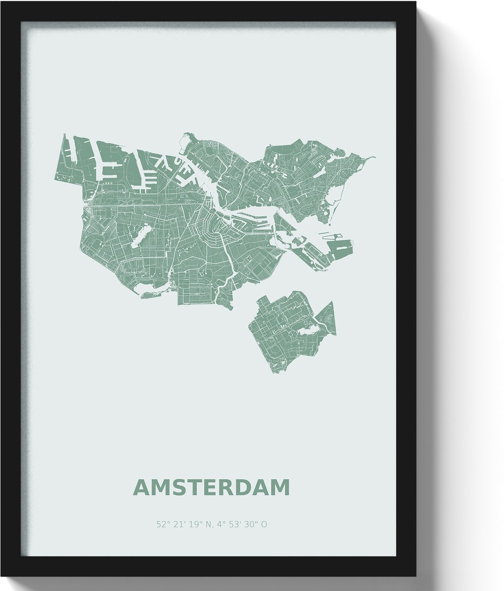 Poster Amsterdam A3 - 30 x 42 cm - Groen (Exclusief Lijst)