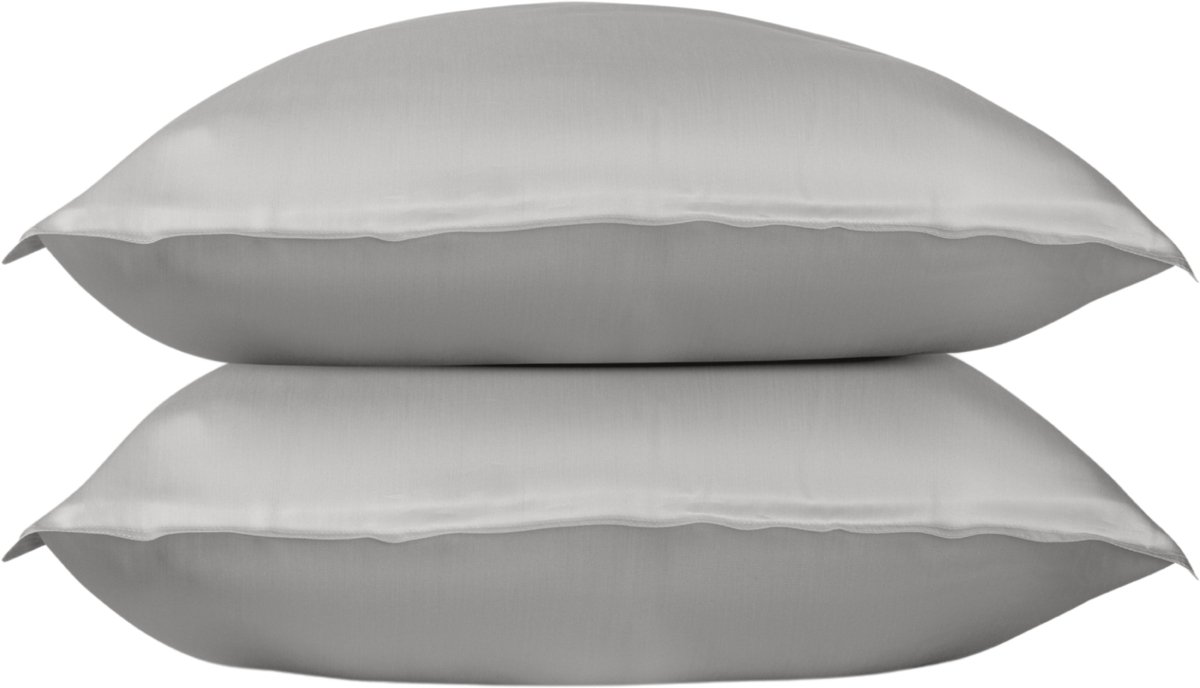 Wocha Kussenslopen Set (2 stuks) - 100% TENCEL Eucalyptus - 60x70 cm - Anti-bacterieel satijnen kussensloop - Grijs - Luxe, zacht en duurzaam