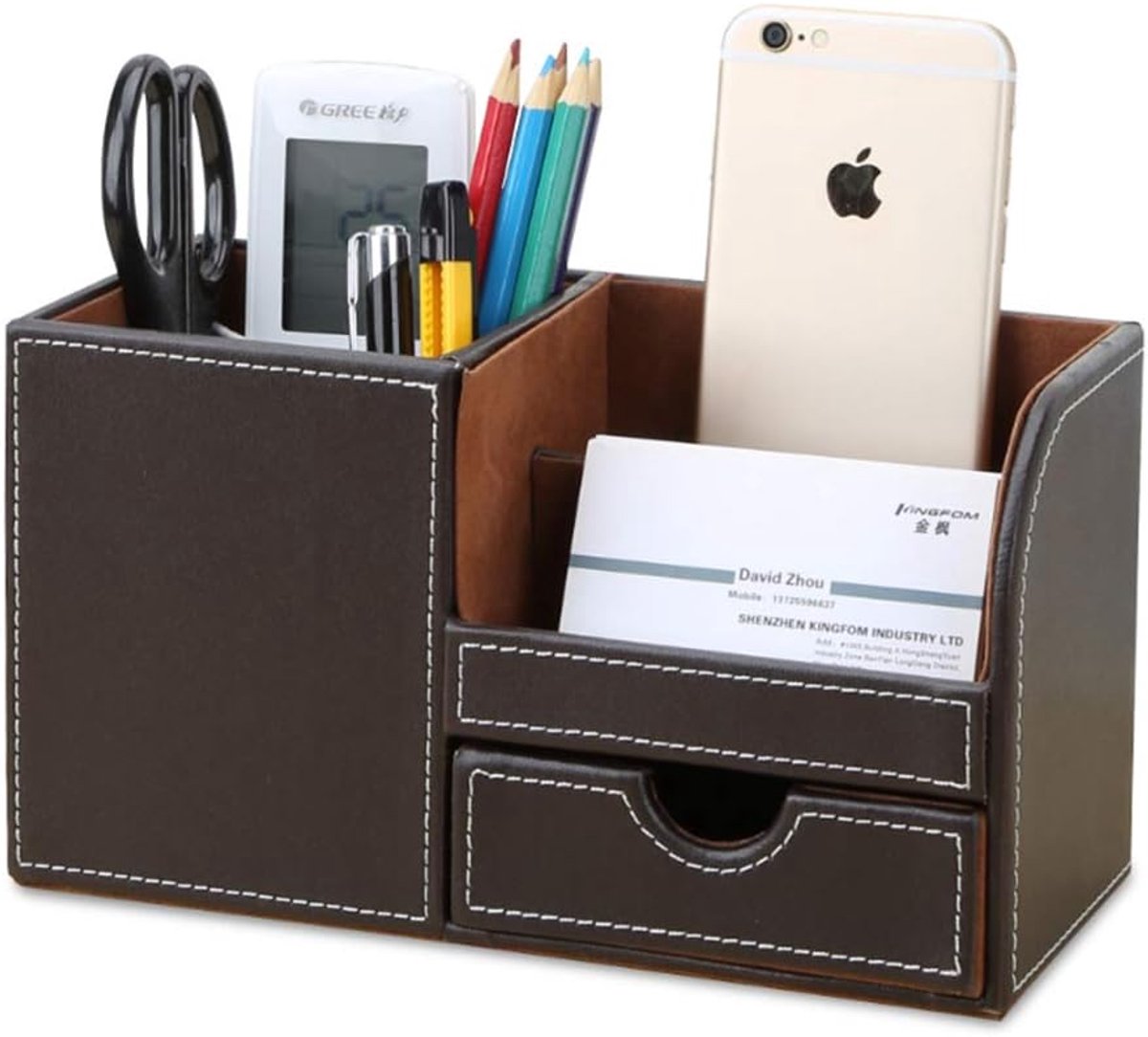 Famanu - Luxe bureau-organizer van PU- met 4 compartimenten, bruin design
