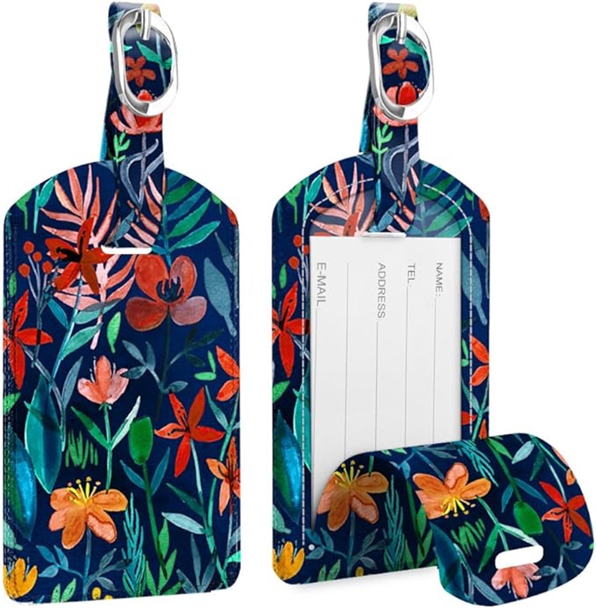 Famanu - Set van 2 leren bagagelabels met naamkaart – Zwart
