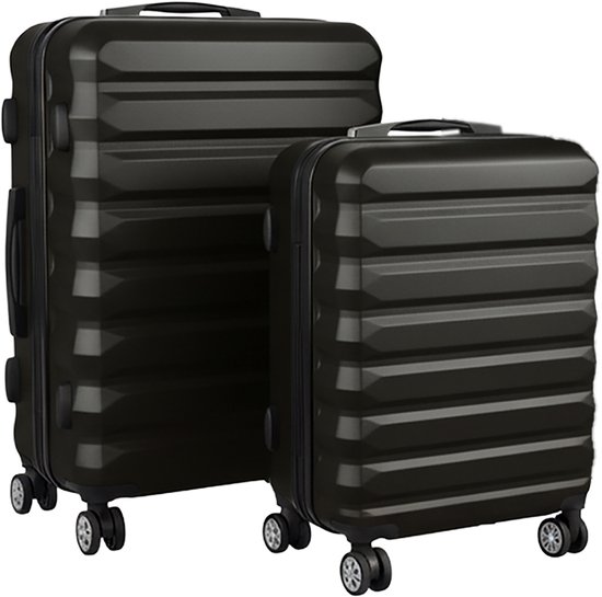 Twee zwarte koffers met horizontale ribbels, een grote en een kleine.