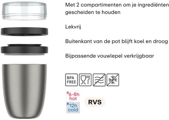 Pot à lunch isotherme Mepal Ellipse - 500 + 200 ml - Boîte à lunch Thermos - Bleu vif
