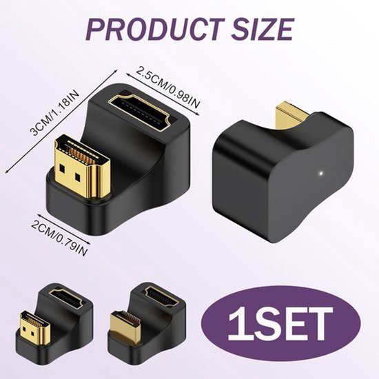 U-vorm HDMI 2.1 Adapter – Mannelijk Naar Vrouwelijk – 8K @60Hz – 180° Neerwaartse Hoek – Met Indicator – Voor Tv, Laptop, Projector En Meer