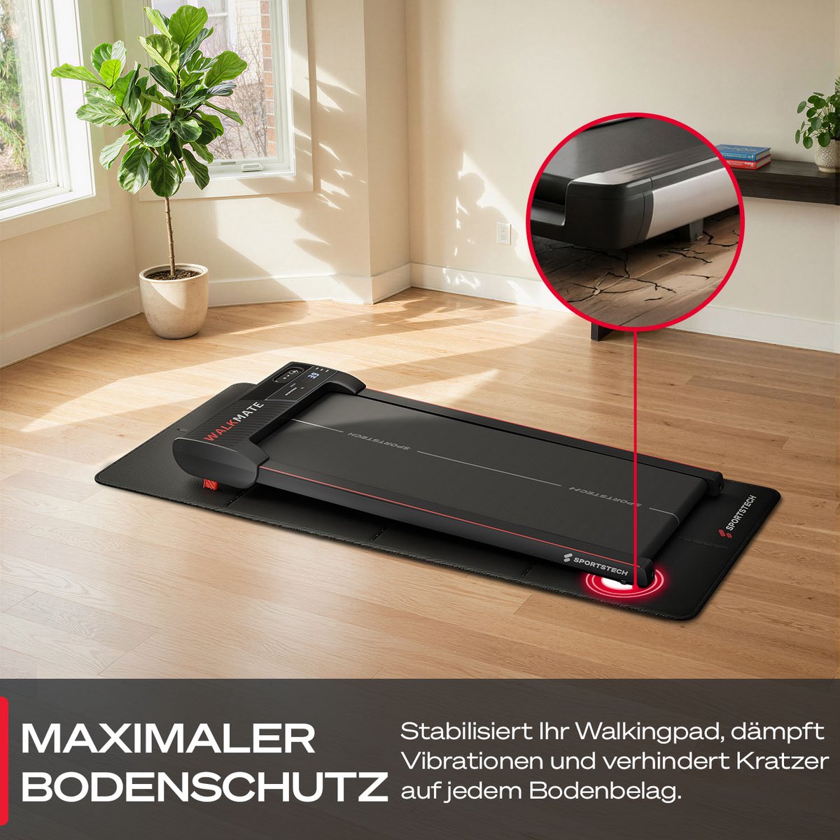 Sportstech opvouwbare vloerbeschermingsmat voor loopband – waterafstotende, geluidsarme fitnessmat 160×74 cm – 6 mm dikke BS300 sportmat voor loopband, hometrainer en thuisgym thumbnail 3