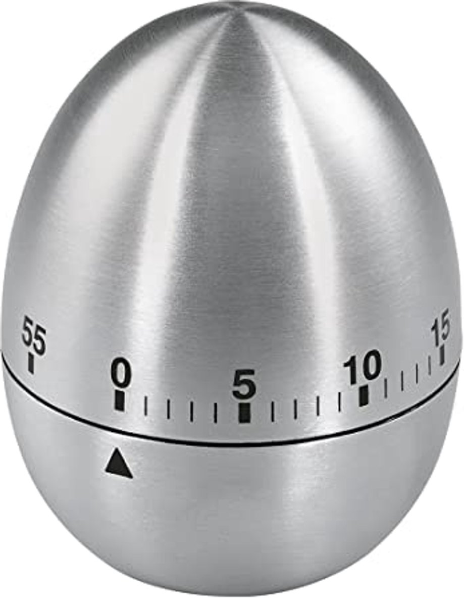 Analoge korte tijdwekker (eierklok met timerfunctie, keukenwekker van roestvrij staal, keukentimer) zilver