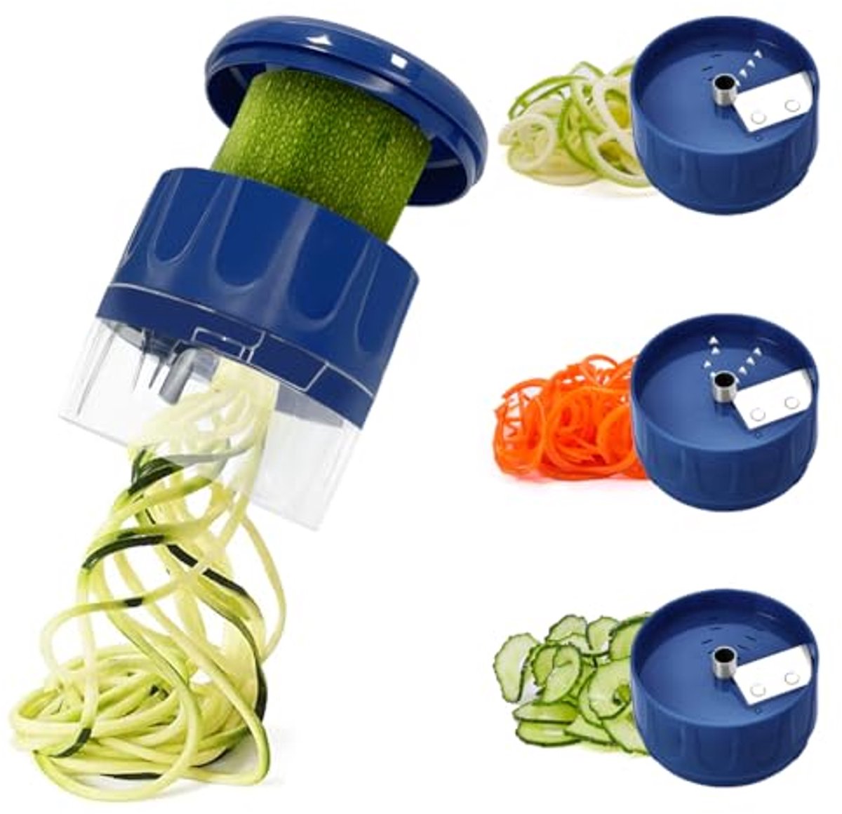 Groentespiraal, courgette-spaghetti, handmatig gereedschap, BPA-vrij, vaatwasmachinebestendig, 3-in-1 courgette-pastamachine voor courgette, komkommers