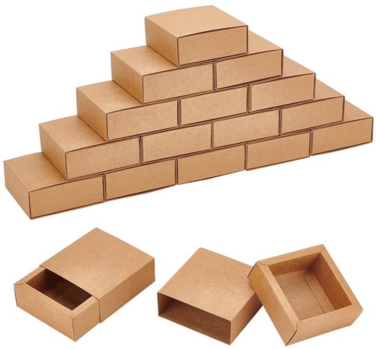 20 Pack Bruine Kraft Papier Lade-dozen - 6,5x6,5x3cm - Vierkante Giftdozen voor Trouwerij en Sieraden
