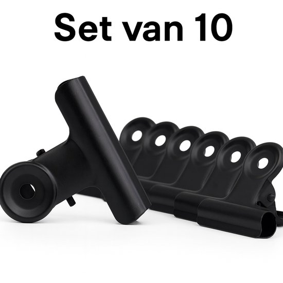 Foto: Rvs vershoudclips 7 5 cm 10 stuks zwart stevige sluitclips voor chips brood en voedselzakken zaksluiters