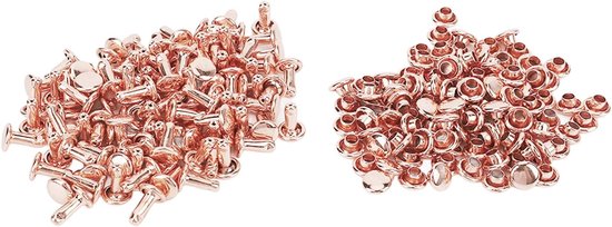 100 Sets Rose Gold Studs - Metal Rivets - Tubular Double Rivets - Round Metal Buttons voor Wallet Bags Handbags Shoes Belts Leather Craft (6x8mm)