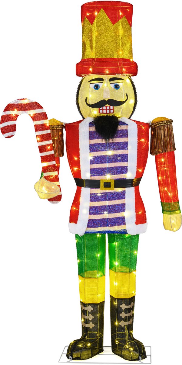 COSTWAY 170 cm grote notenkrakerfiguur voor Kerstmis, verlichte kerstversiering met zuurstok, kerstfiguur van een soldaat met 110 ledlampjes, kerstverlichting voor buiten en binnen