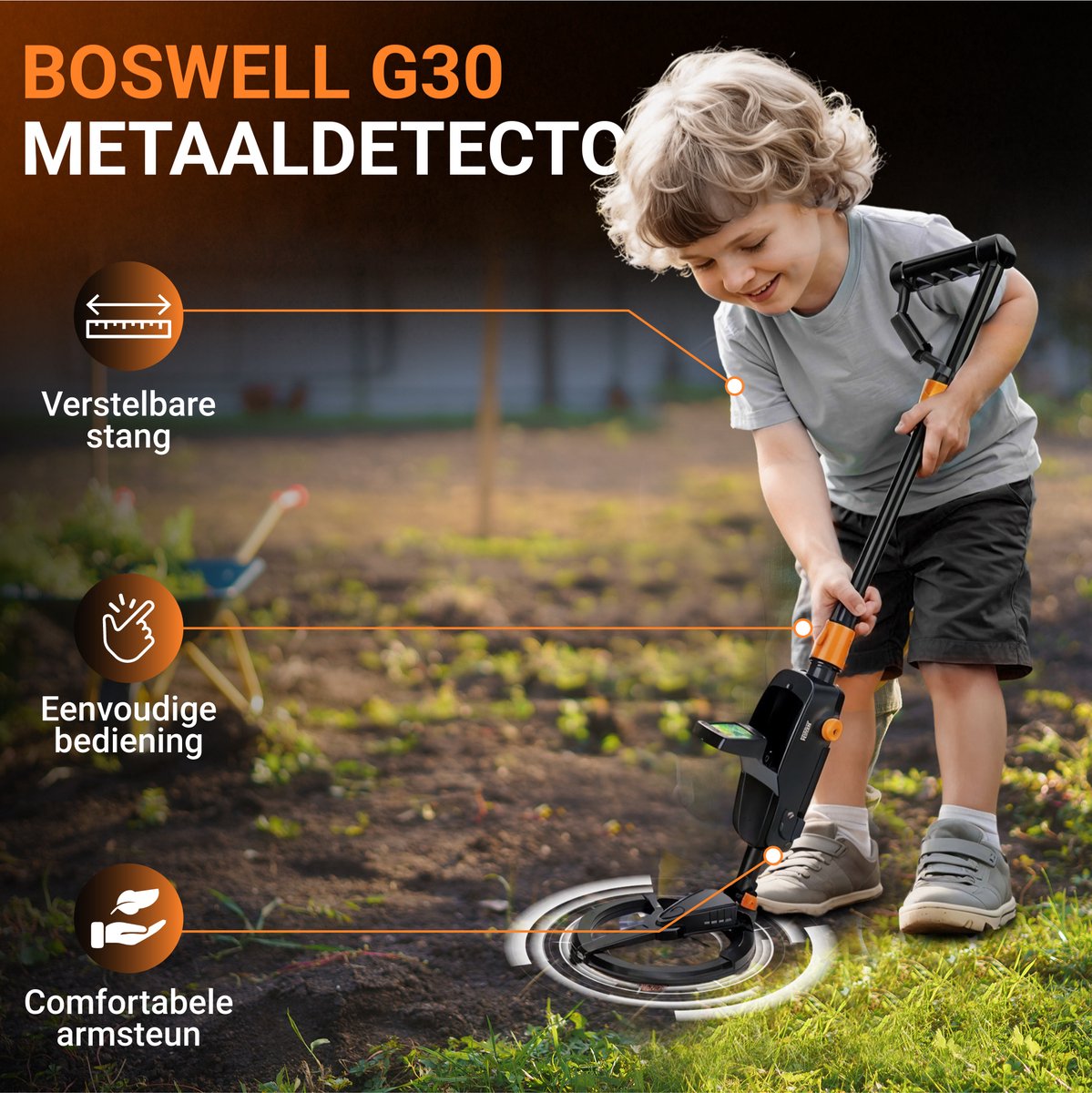 BOSWELL Metaaldetector - Pinpointer - Metaaldetector voor Kinderen - Metaaldetector Kind - Verstelbare Hoogte - Incl. Rugzak, Fluitje, Kompas, Zaklamp, Vergrootglas, Schep, Hark — afbeelding 4
