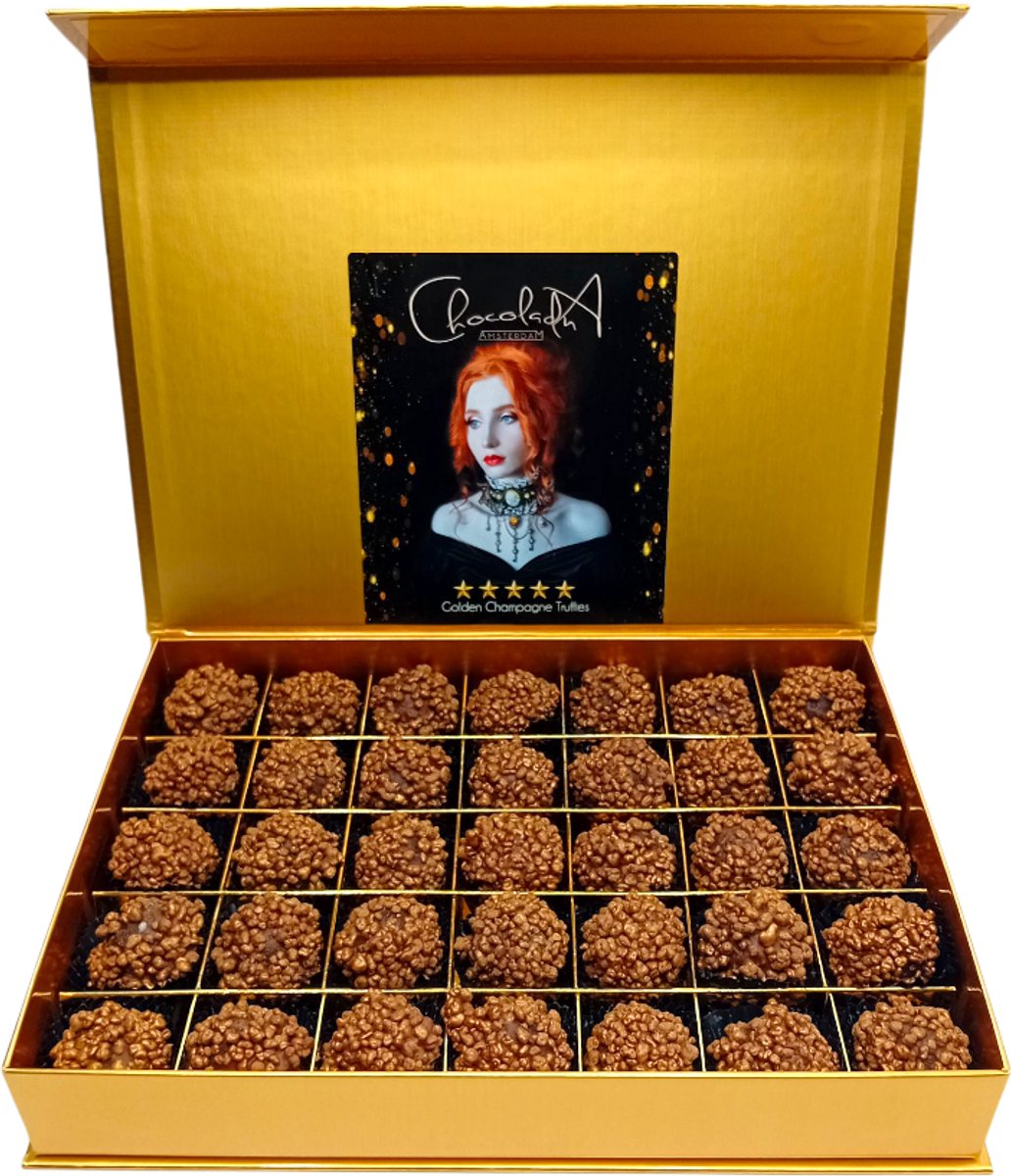Handgemaakte Champagne Truffels - groot(35)-Chocoladetuffels_Bonbons_Ambachtelijke chocolade_Luxe bonbons_Chocolade cadeau_Geschenkdoos chocolade_Vegan chocolade_Pralines_Verjaardag_Moederdag_Vaderdag_Valentijn Bedankt_Vegatarisch