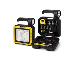 Noodlamp met Powerbank & Zonnepaneel – LED Kampeerlamp IP65 – Lithium Batterij – Zaklamp & Werklamp – Voor Stroomuitval, Auto & Outdoor – Incl. Toolset