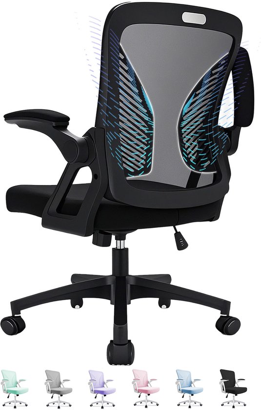 Milacyee Bureaustoel - Ergonomische Bureaustoel - Office Chair - Bureaustoelen voor Volwassenen - Computerstoel met Mesh Rugleuning & Lendensteun - 90° Opklapbare Armleuningen - Stille Wieltjes - Tot 150 kg, Zwart - Geschikt voor Thuiswerk en Kantoor
